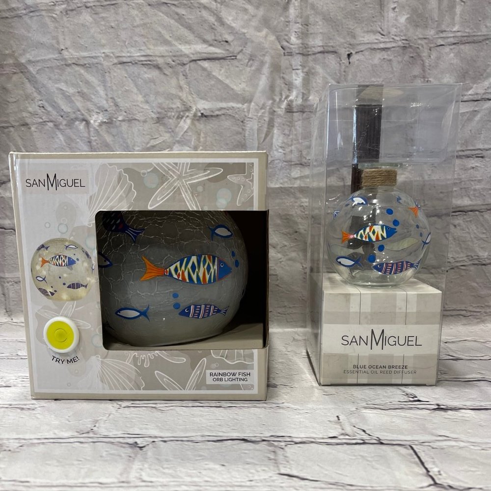 NEW San Miguel Rainbow Fish Orb Light & Reed Diffuser Set